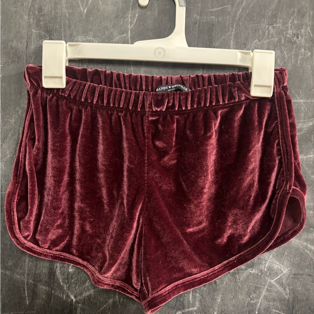Maroon velvet shorts